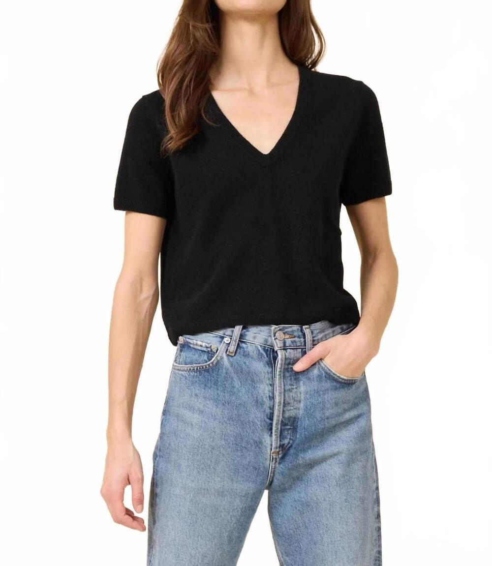 NEW ONE GREY DAY kadri cashmere v-neck tee in black